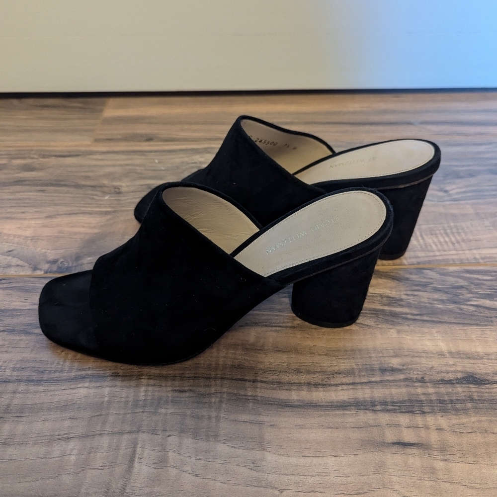 Stuart Weitzman Black suede Leather peep toe mules in a size 7.5. - Picture 5 of 12